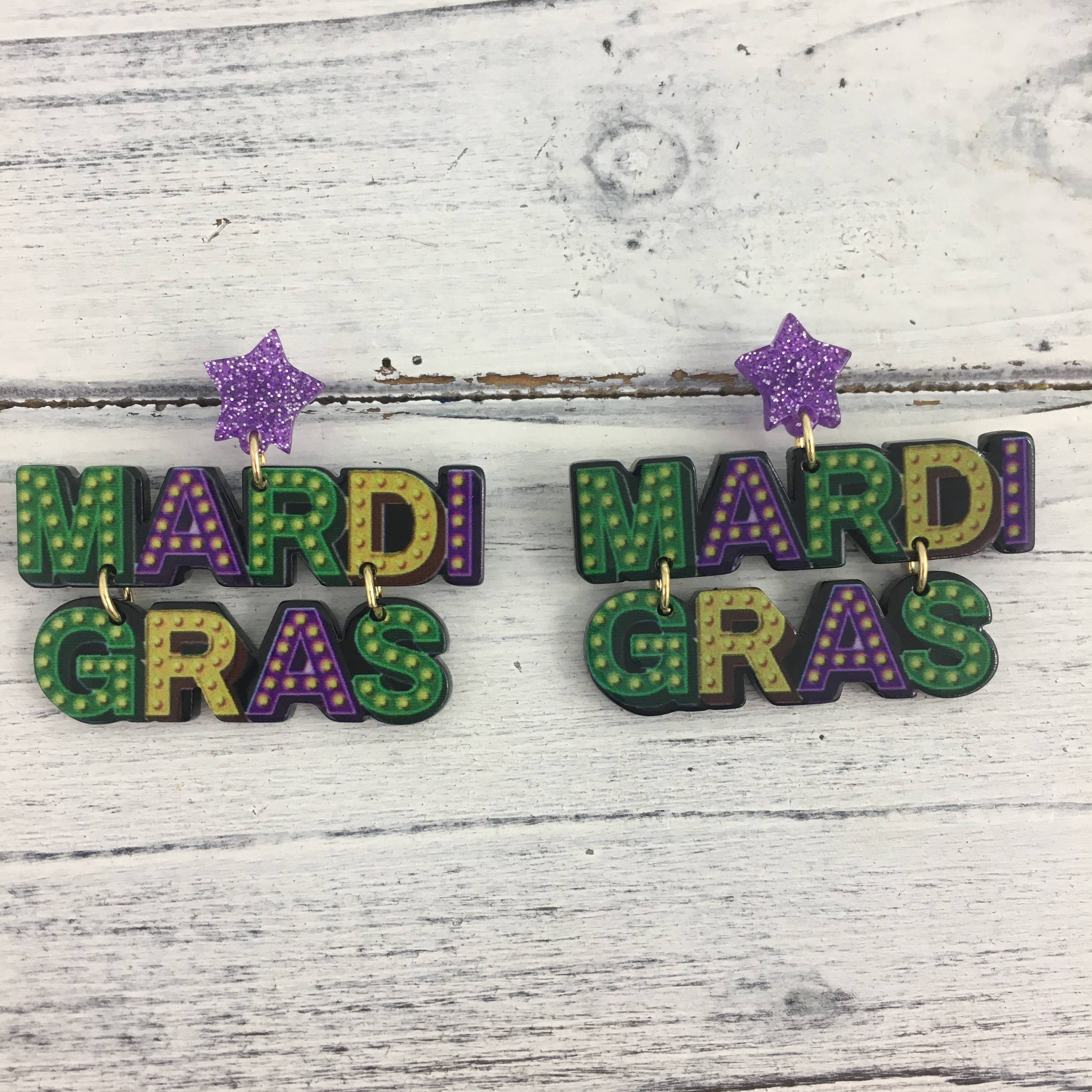 Mardi Gras letters pop art post earrings 
