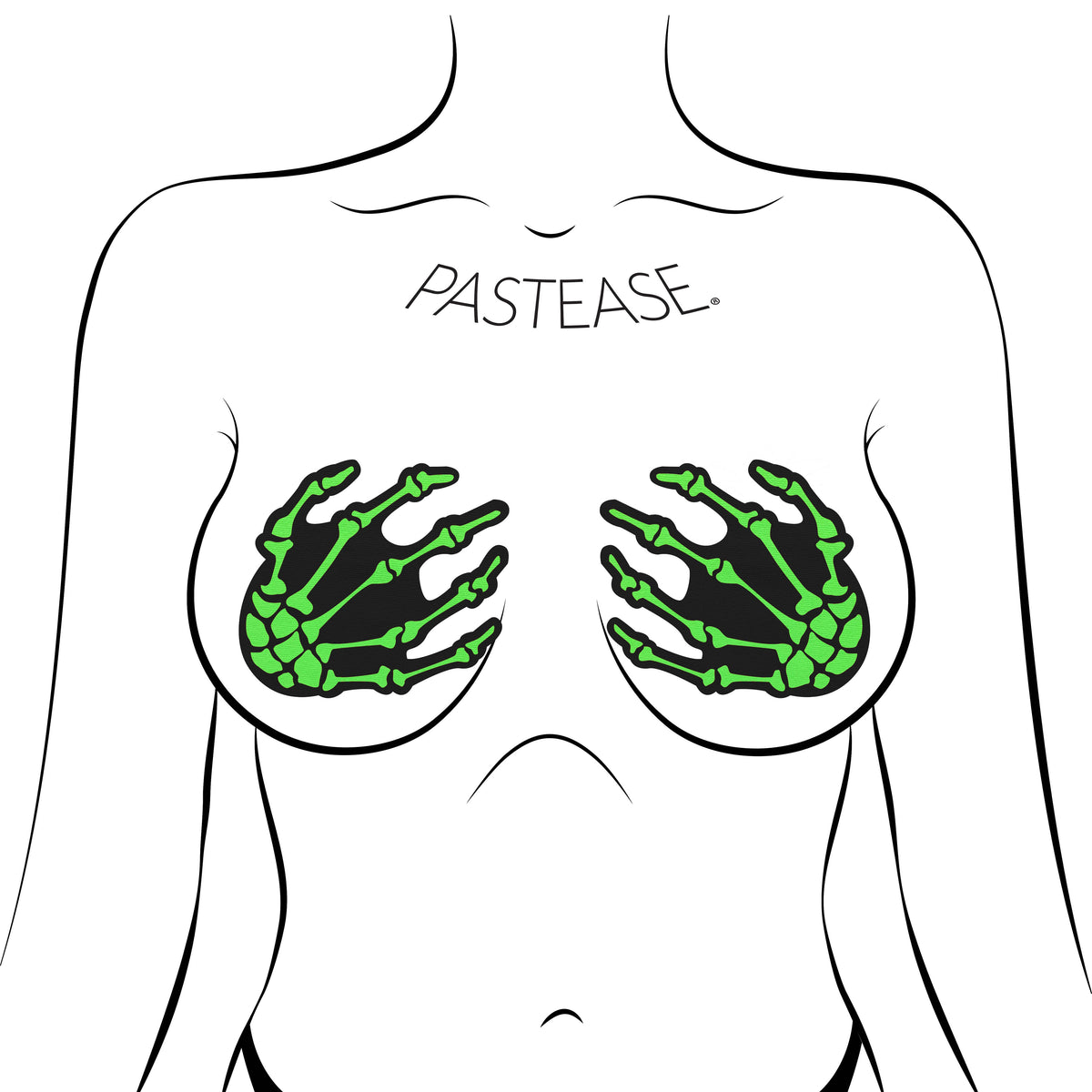 Zombie Neon Green Skeleton Hands Nipple Pasties