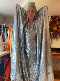 Silver Metallic Holographic/  Sequin Kaftan Gown / Dress
