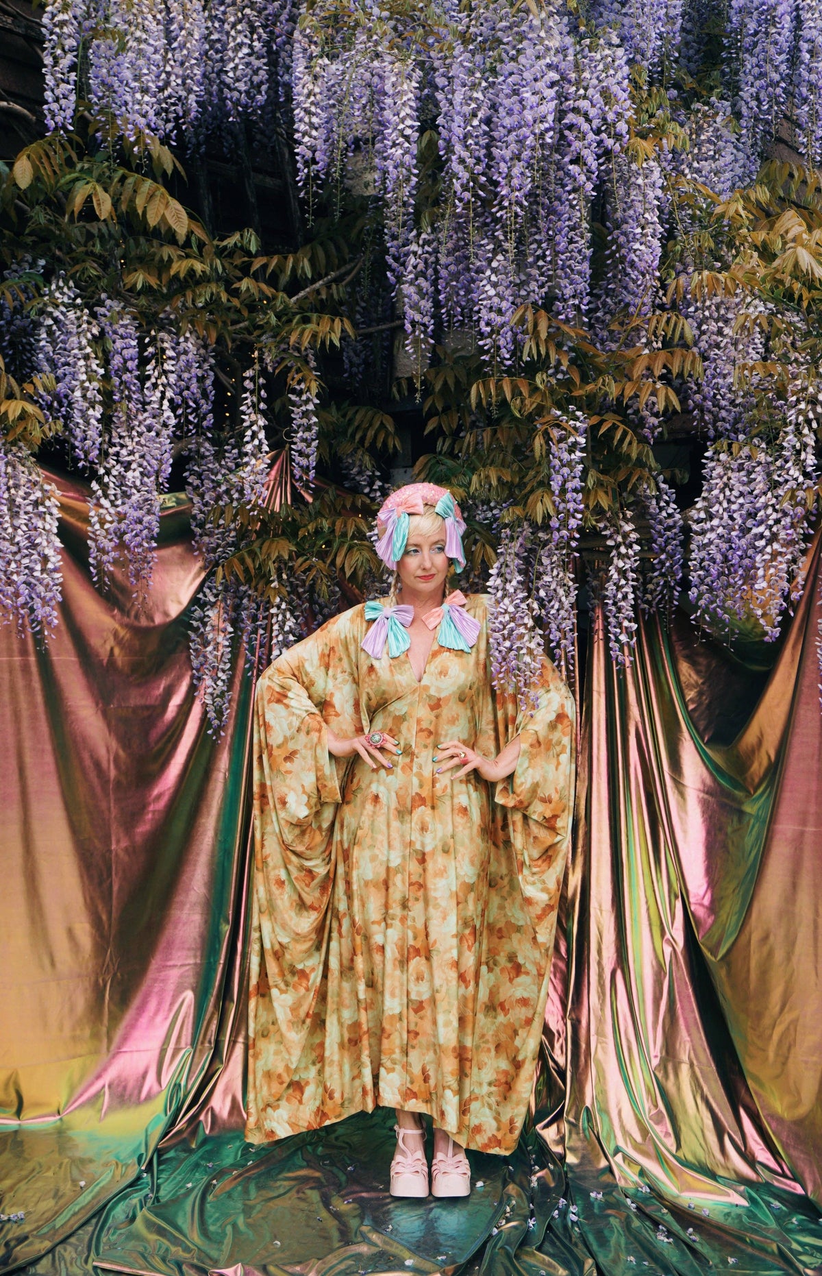 Amber Floral Print V-Neck Kaftan Gown