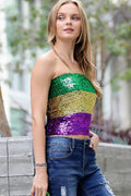 ._ 42POPS Mardi Gras Sequins Stretchy Tube Top SI-24072