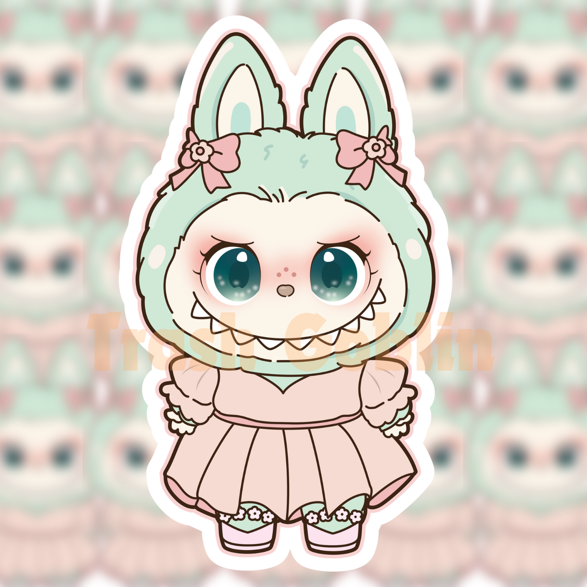 Pink Pastel Dress Labubu Vinyl Sticker
