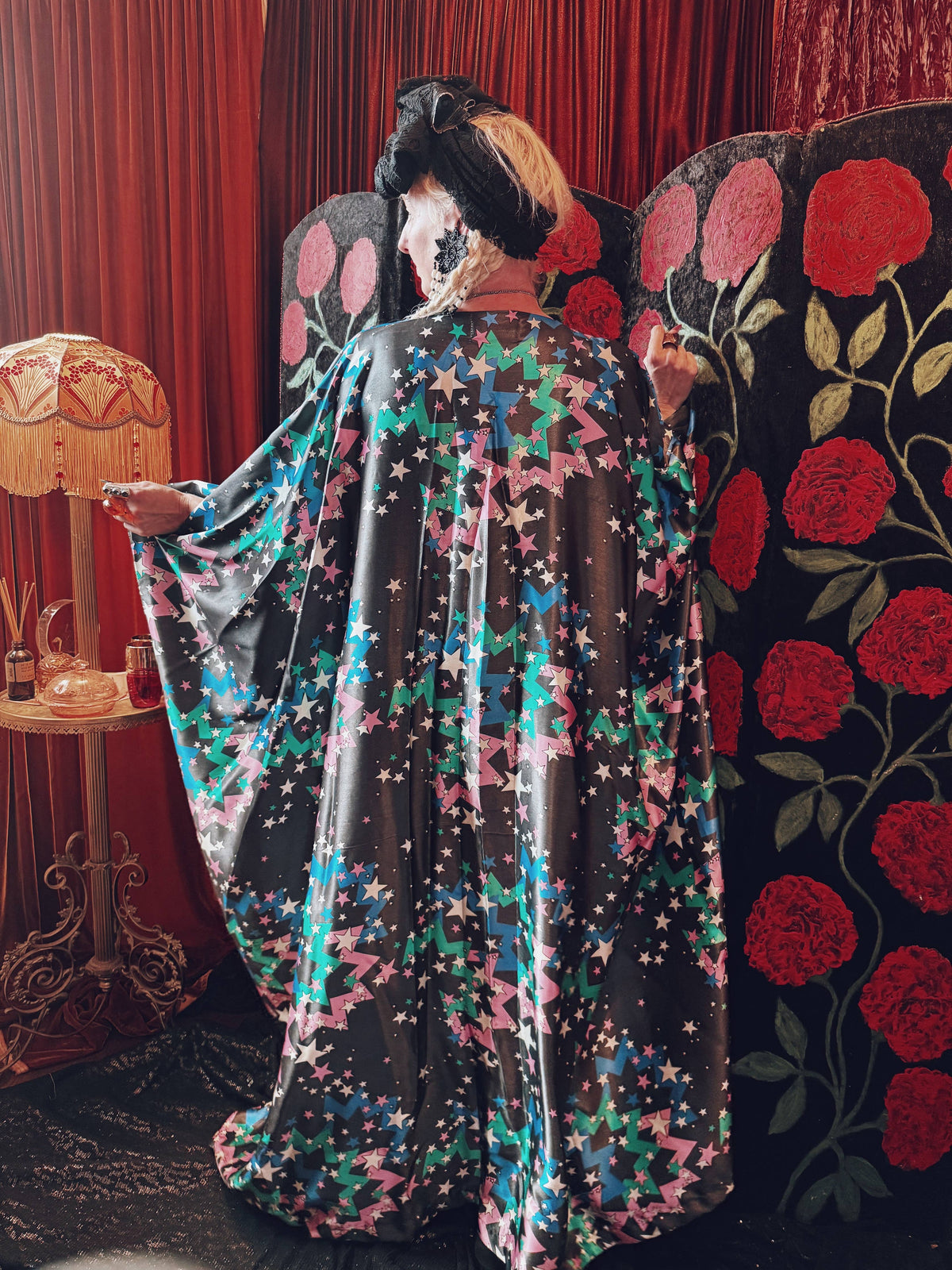 Cosmic Starlight Slinky V-Neck Kaftan Gown