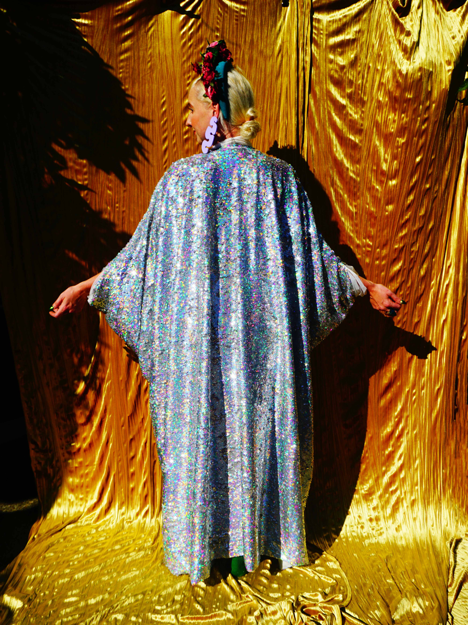 Silver Metallic Holographic/  Sequin Kaftan Gown / Dress