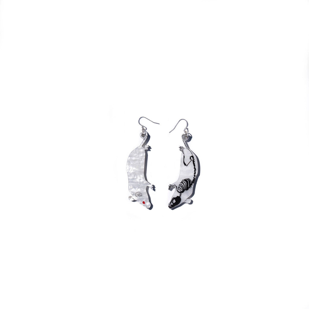 White Skeleton Mouse Earrings