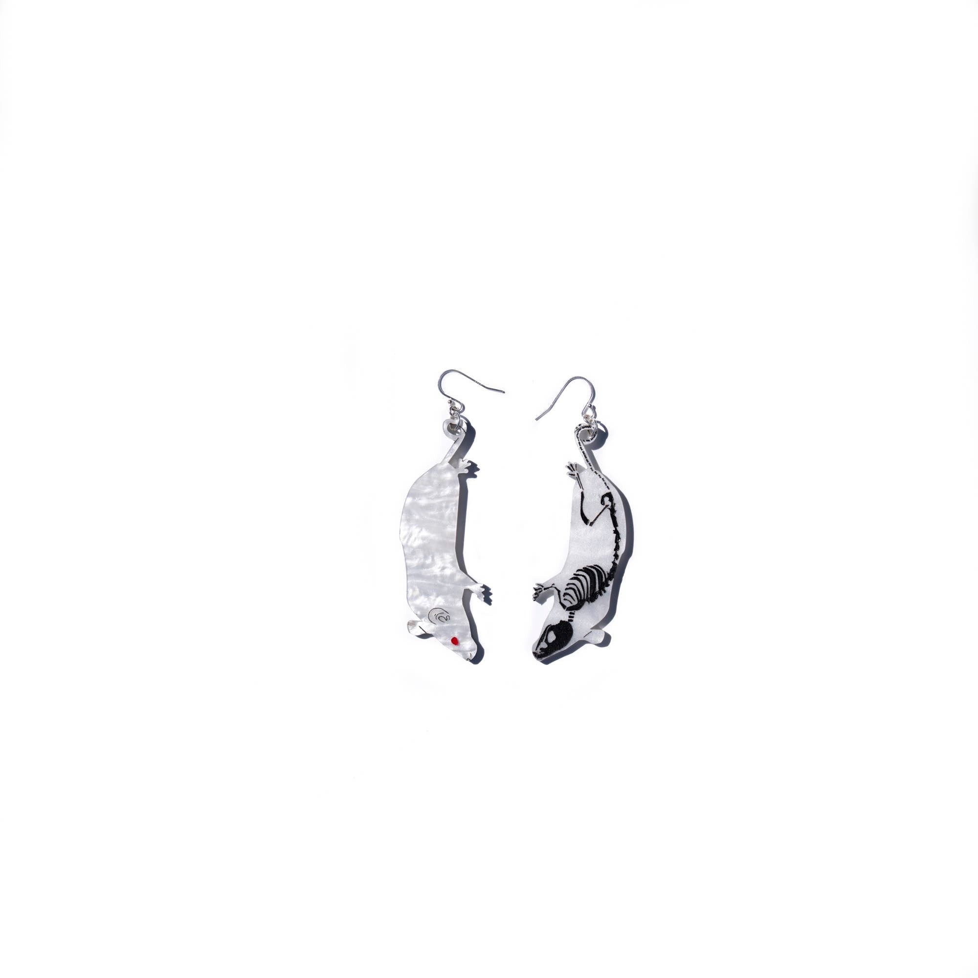 White Skeleton Mouse Earrings