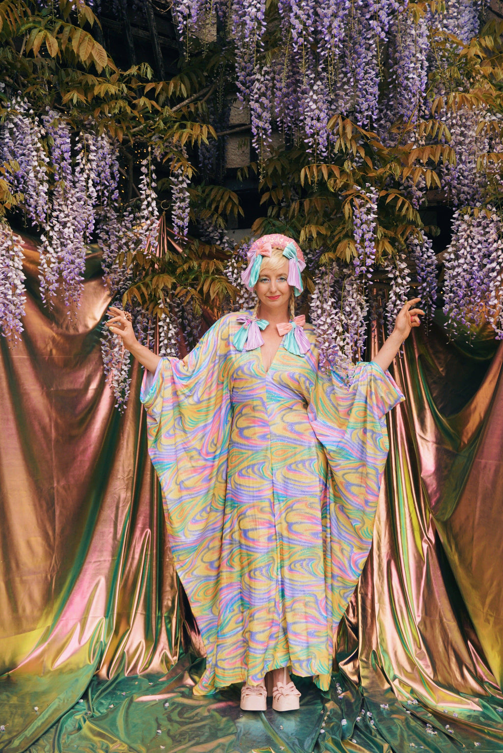 Psychedelic Dream Print V-Neck Kaftan Gown