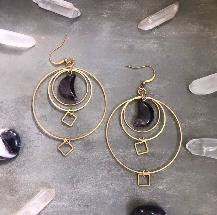 North Earrings ~ Amethyst & Brass