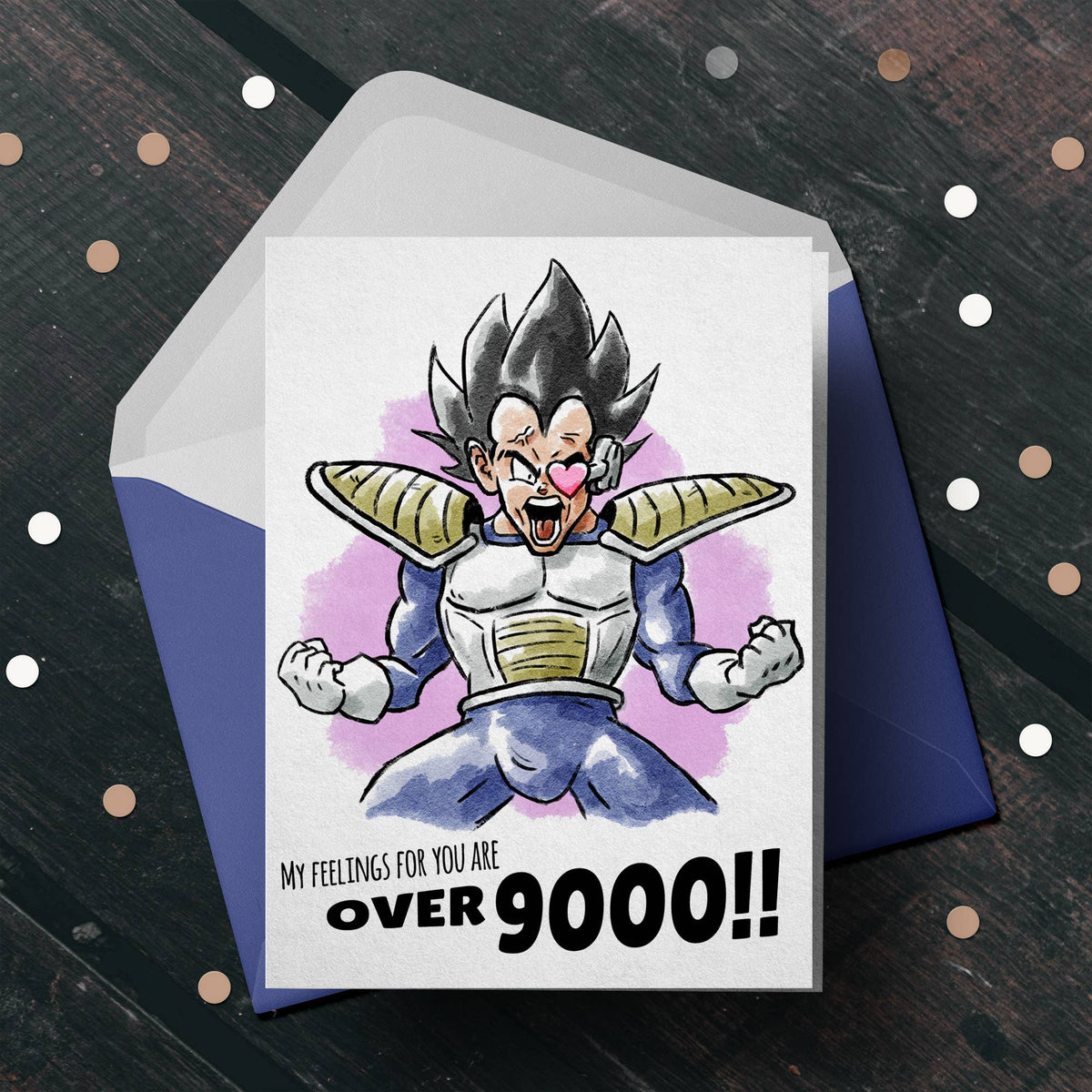 "Over 9000" - Anime Meme Inspired Valentines Love Card