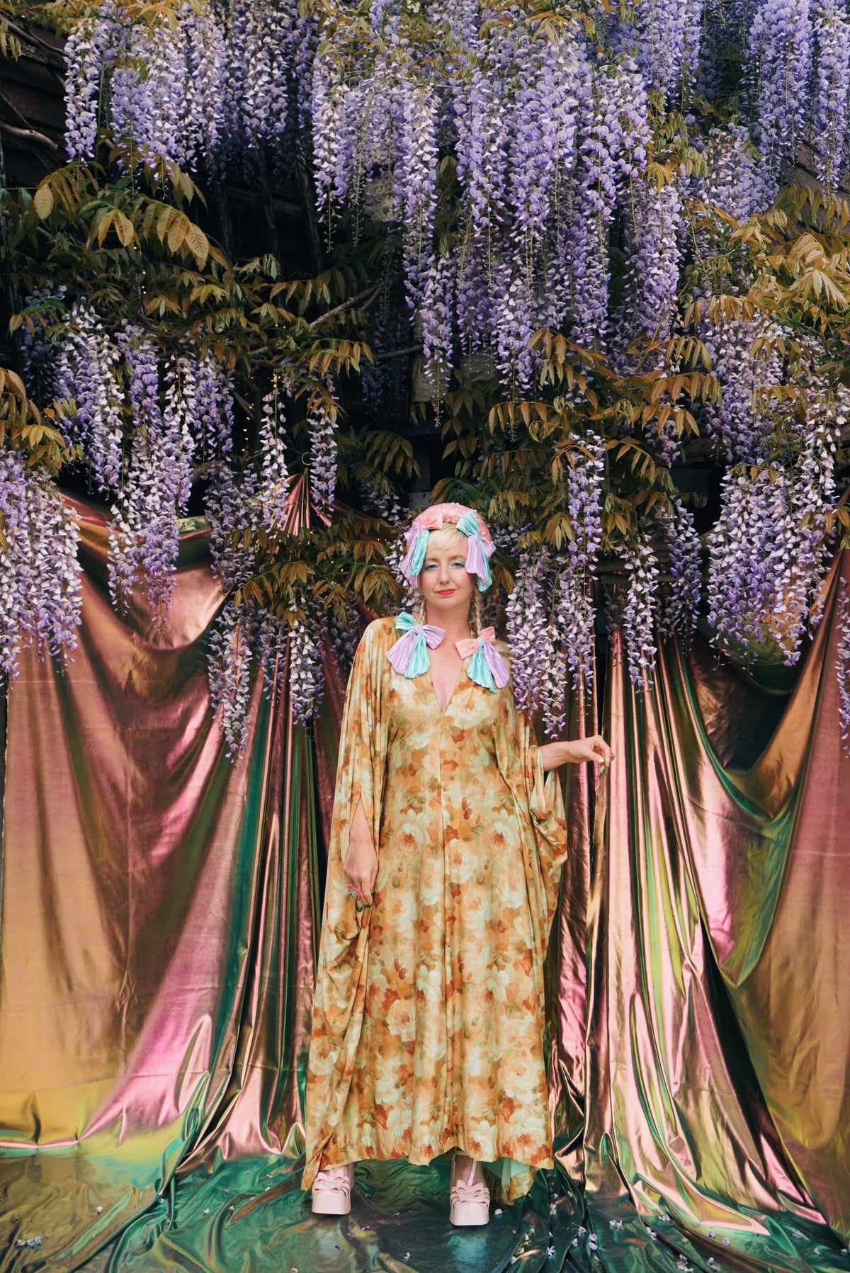 Amber Floral Print V-Neck Kaftan Gown