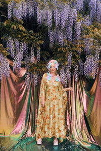 Golden Meadow Print V-Neck Kaftan Gown