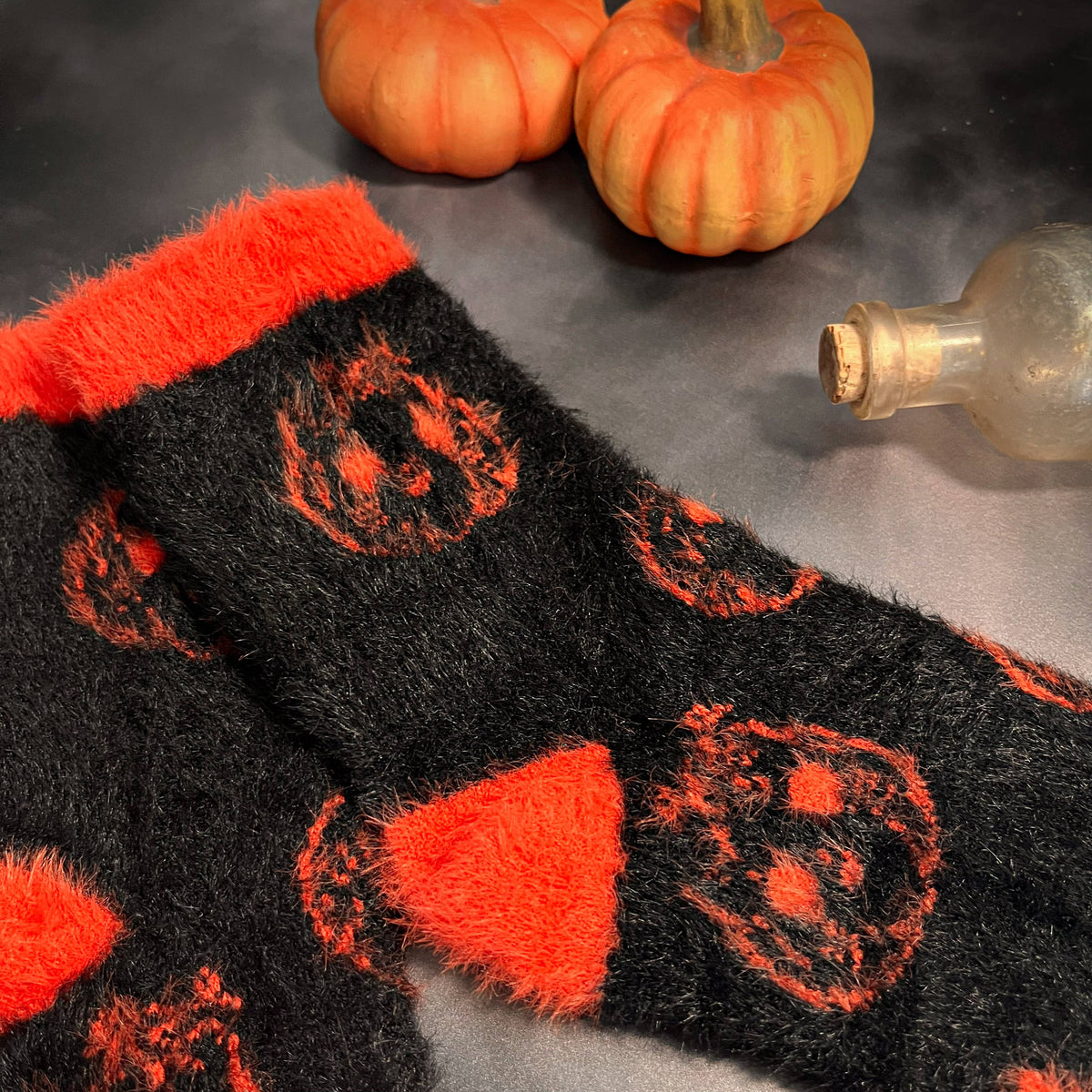 Fuzzy Pumpkin Cat Socks | Silky soft | Halloween