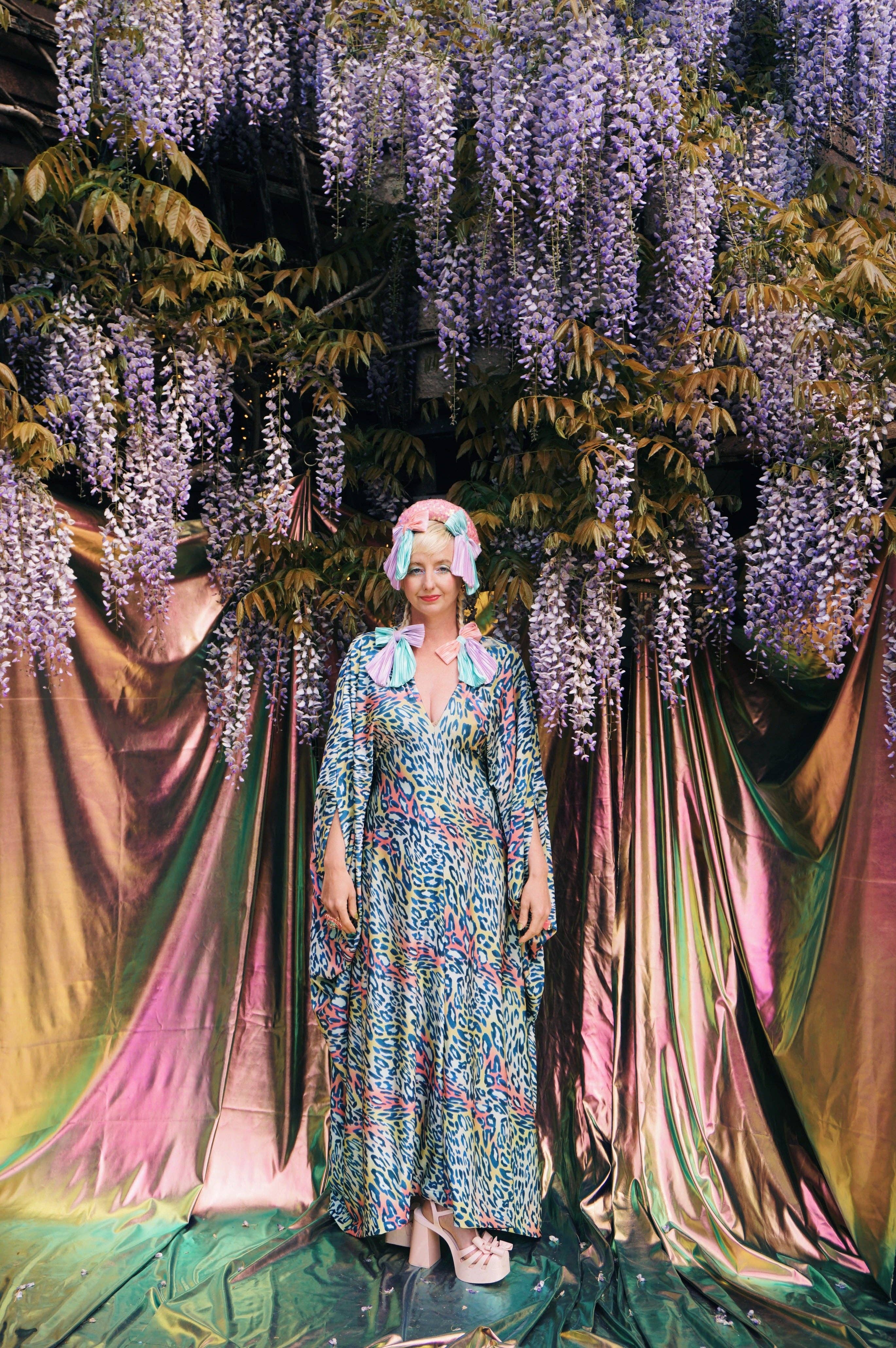 Pink Rose Garden V-Neck Kaftan Gown