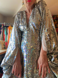 Silver Metallic Holographic/  Sequin Kaftan Gown / Dress