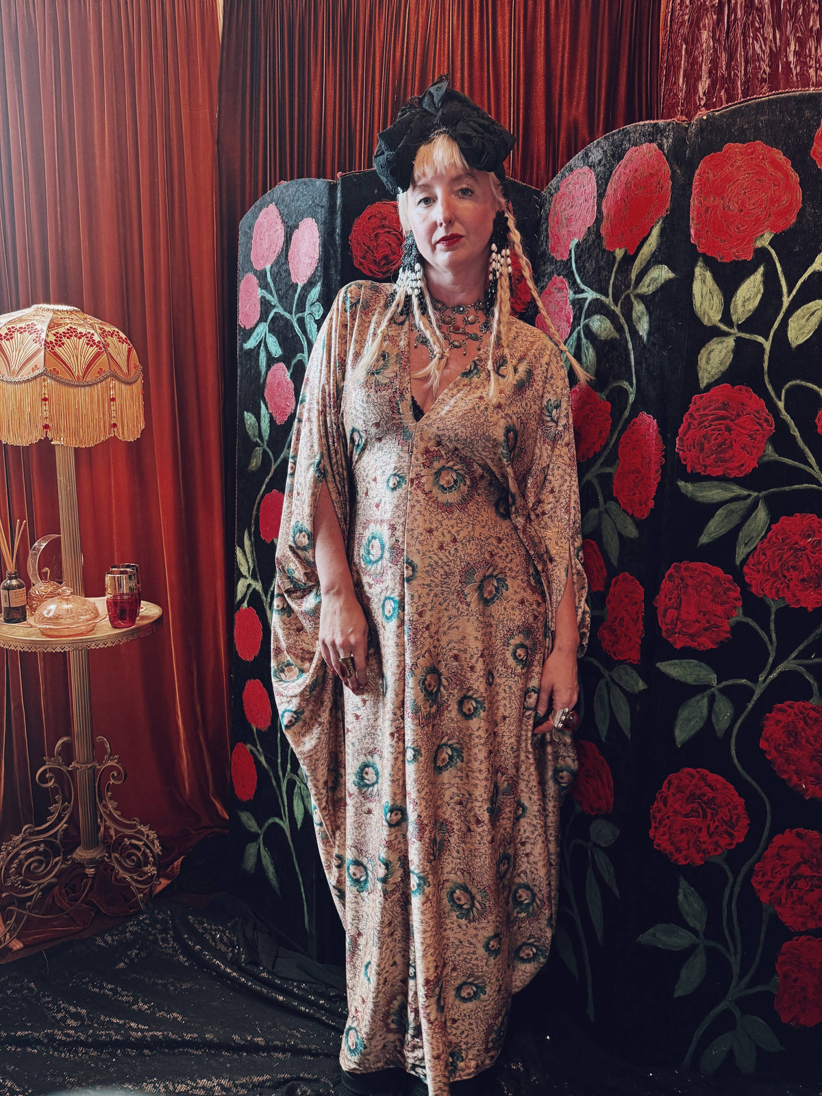 Golden Rose Slinky V-Neck Kaftan Gown