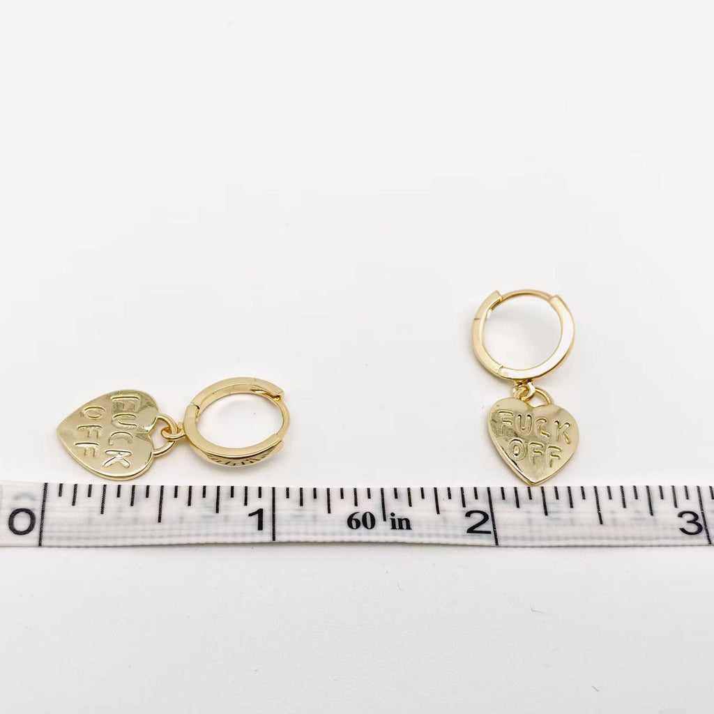 "Fuck off" Heart-shaped 18K Gold Plated Hoop Earrings