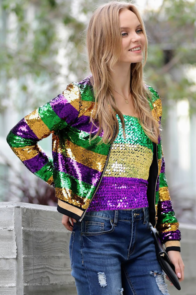 ._ 42POPS Mardi Gras Sequins Stretchy Tube Top SI-24072