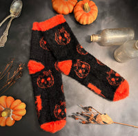 Fuzzy Pumpkin Cat Socks | Silky soft | Halloween