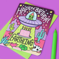 Happy Birthday Earthling Alien Birthday Card