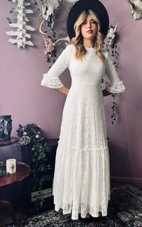 Mina - Ivory Floral Lace Bride of the Vampire Maxi Dress  - READY TO SHIP