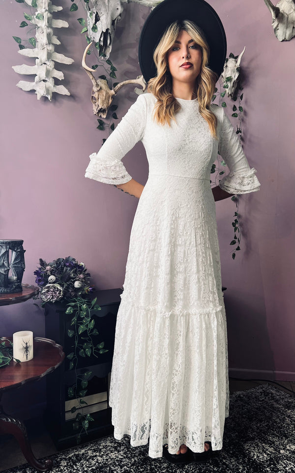 Mina - Ivory Floral Lace Bride of the Vampire Maxi Dress  - READY TO SHIP