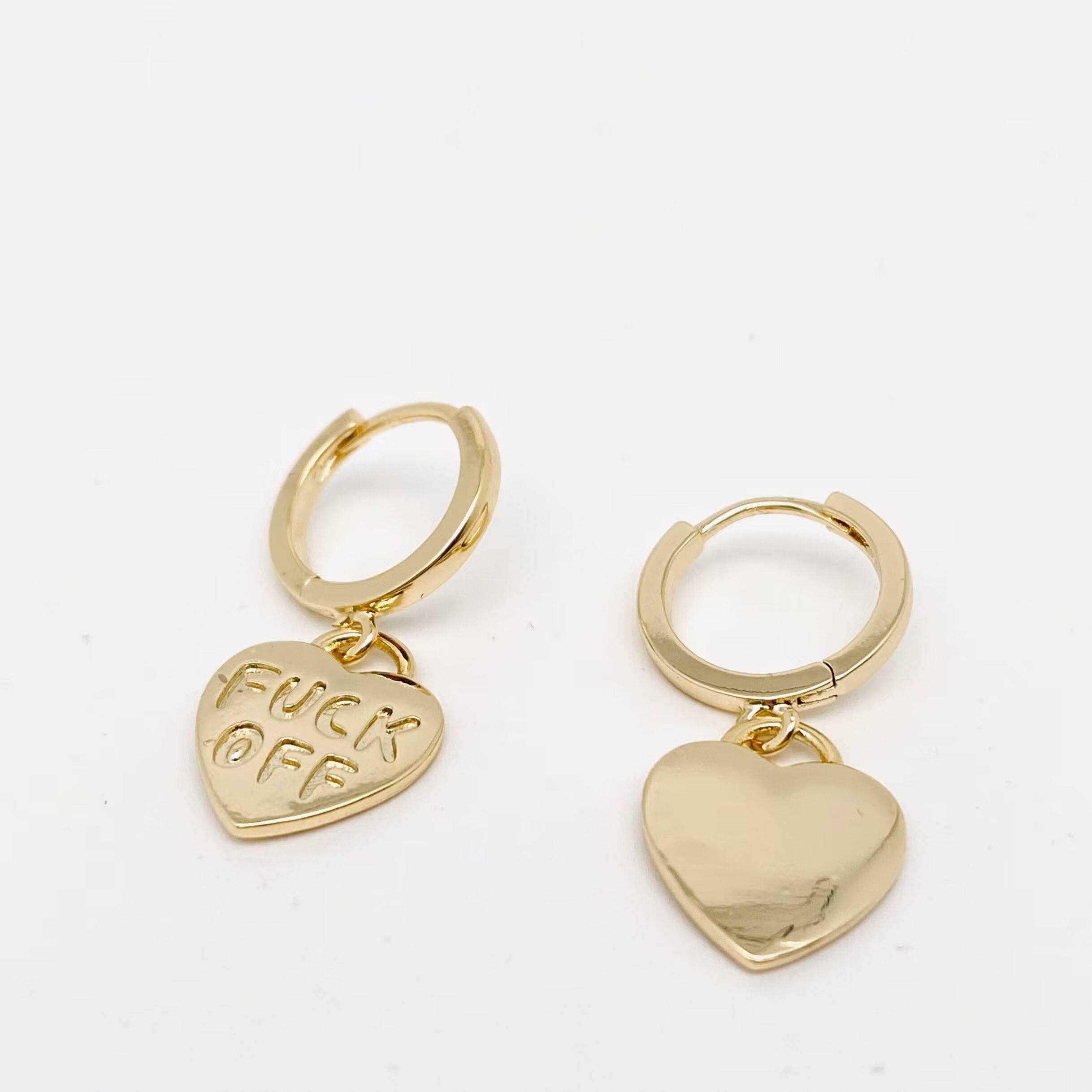 "Fuck off" Heart-shaped 18K Gold Plated Hoop Earrings