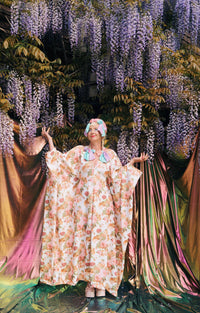 Pink Rose Garden V-Neck Kaftan Gown