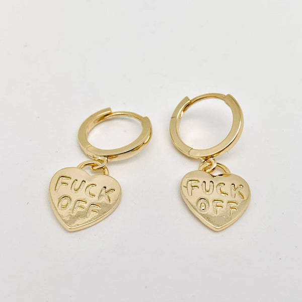 "Fuck off" Heart-shaped 18K Gold Plated Hoop Earrings