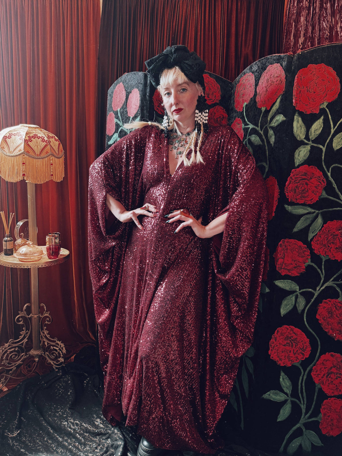 Blood Moon Sequin V-Neck Kaftan Gown