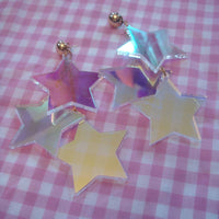 Radiant Stars Holographic Earrings, Laser Cut Acrylic, Plastic Jewelry