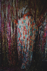 Pink, Blue and White Circle V-Neck Maxi Dress Kaftan