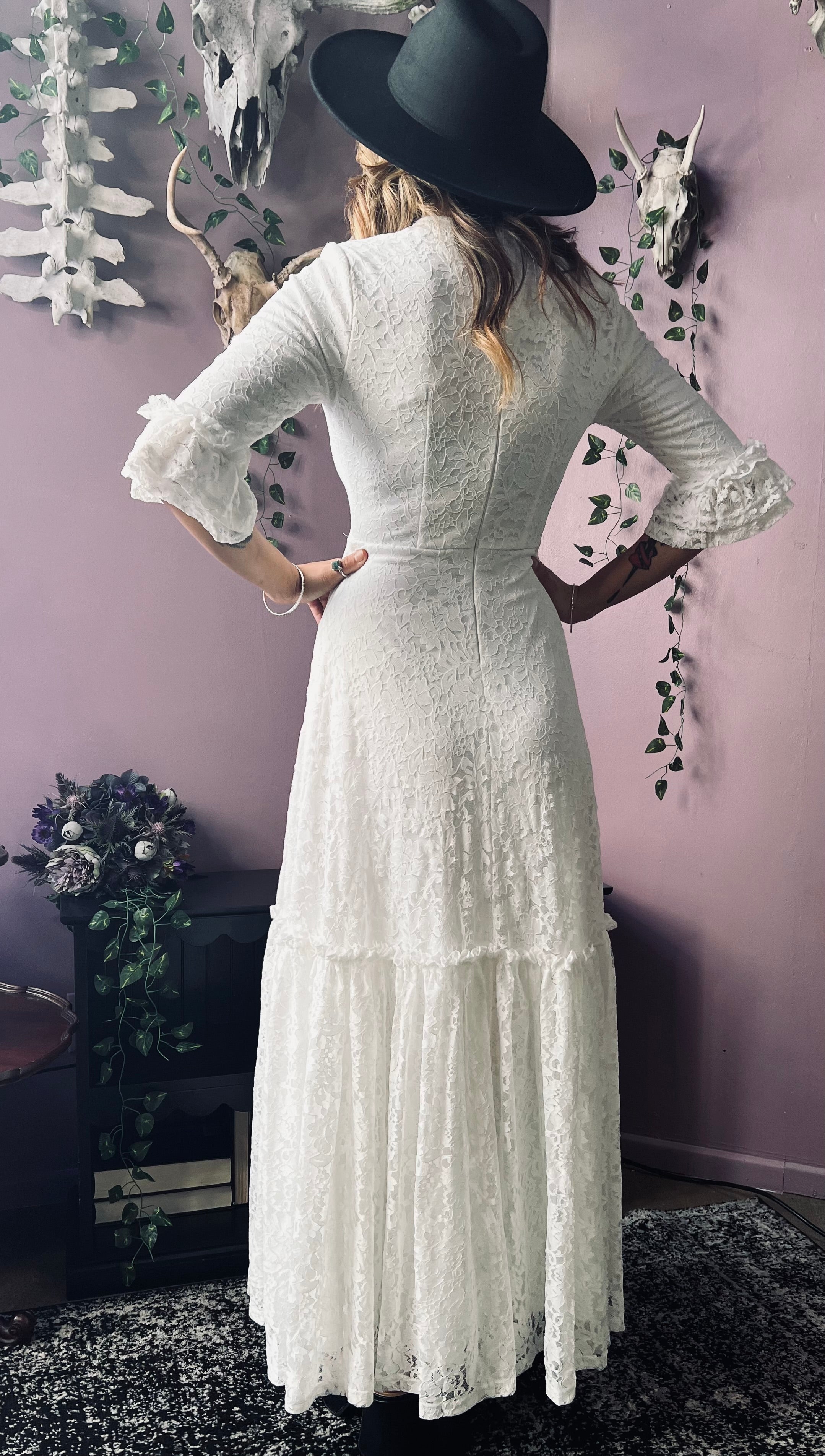 Mina - Ivory Floral Lace Bride of the Vampire Maxi Dress  - READY TO SHIP