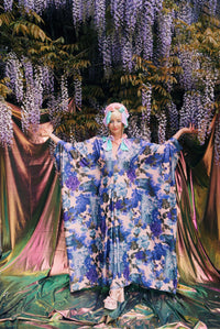 Blue Rose V-Neck Kaftan Gown