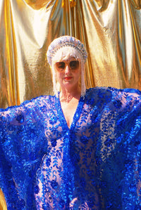 Desert Blue Lace Sequin V-Neck Kaftan Gown