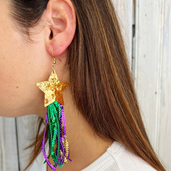 Mardi Gras Star Earrings- Fringe