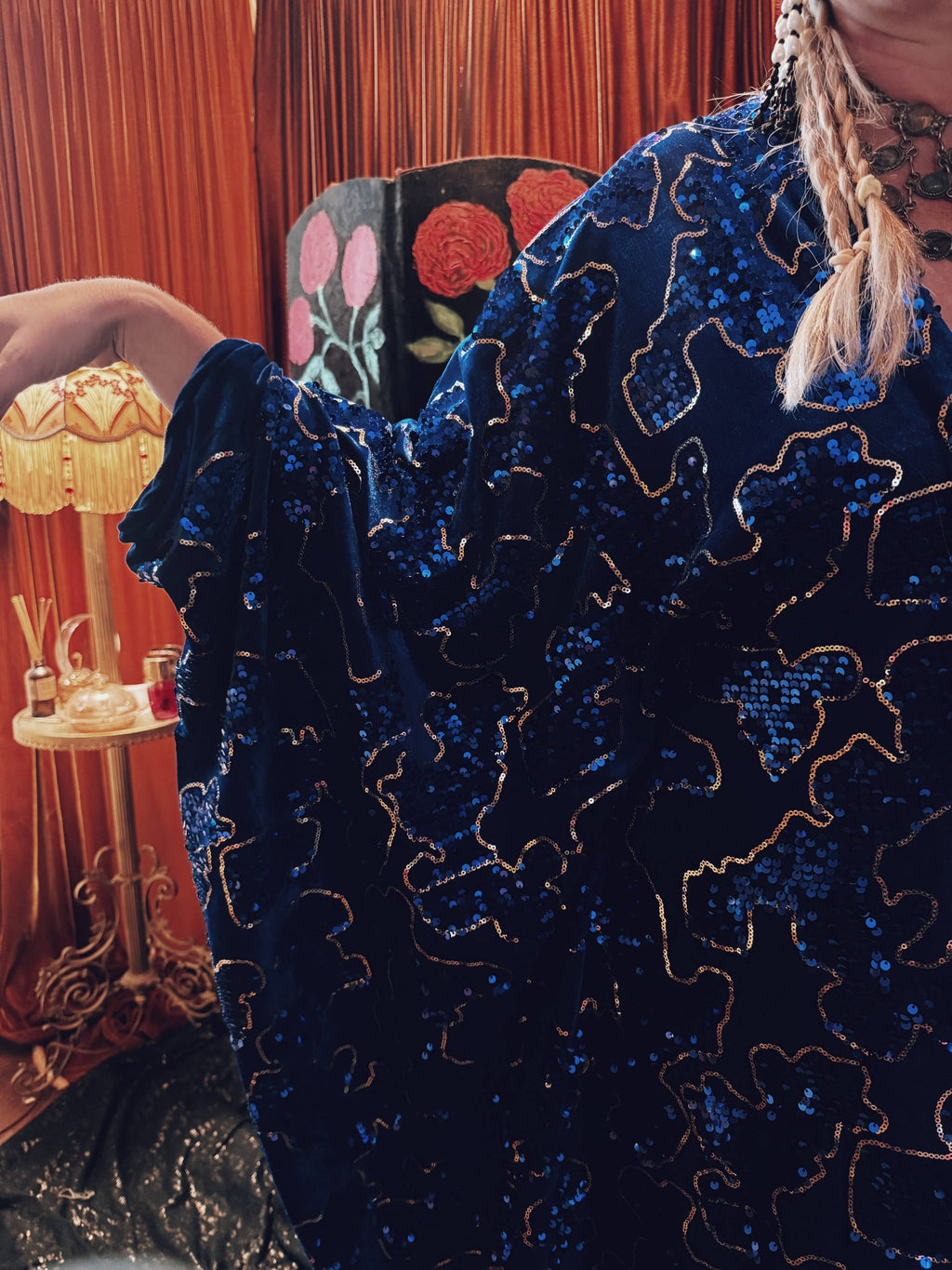 Cosmic Tide Blue Sequin V-Neck Kaftan Gown