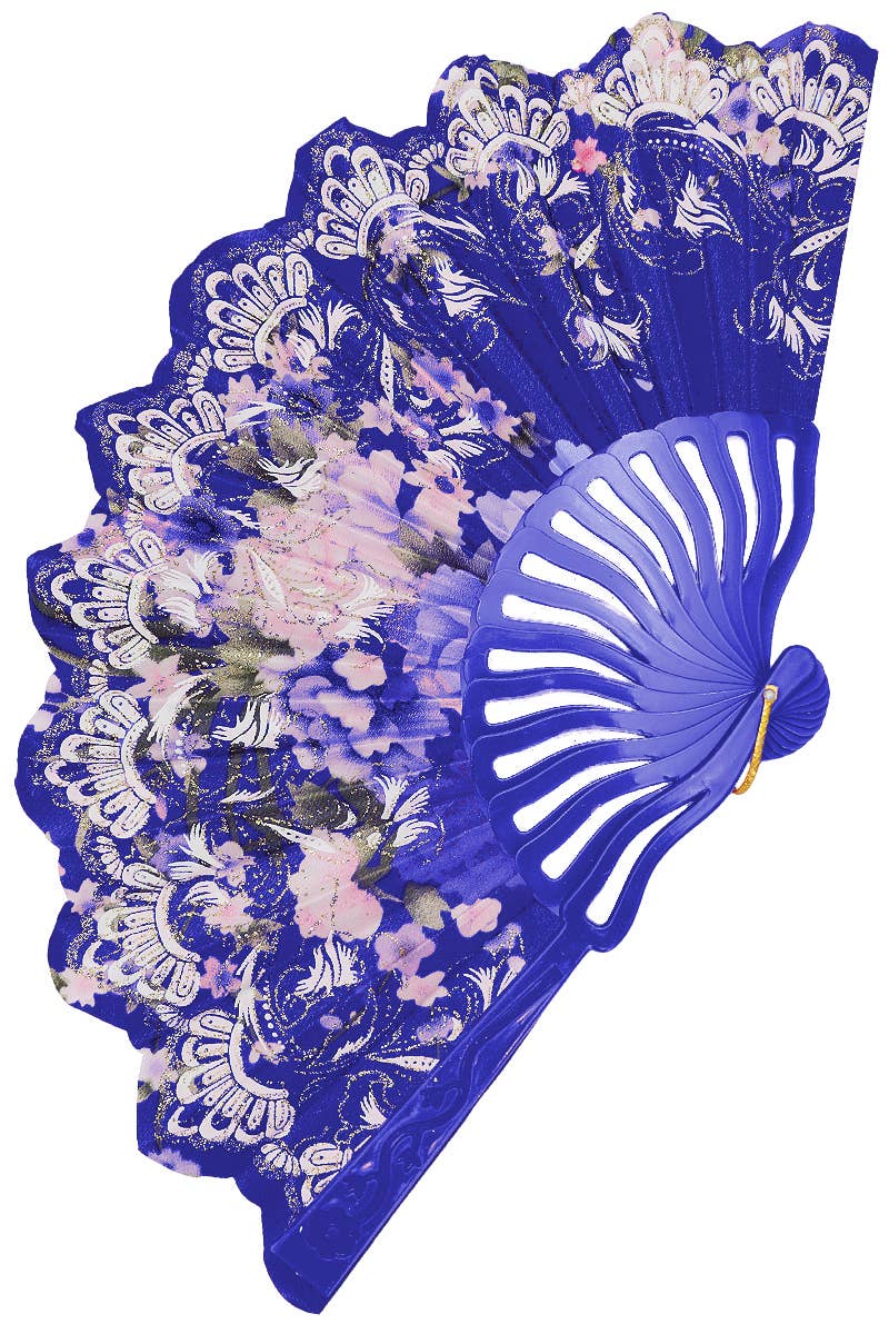 Rose Floral Gold Glitter Shimmer Hand-Held Folding Fan