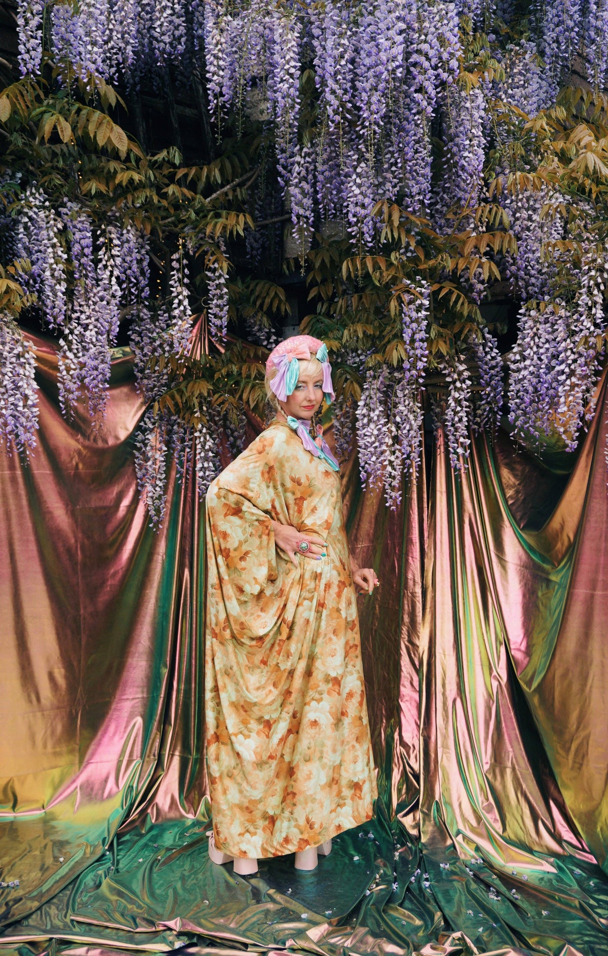 Amber Floral Print V-Neck Kaftan Gown