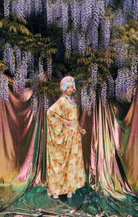 Amber Floral Print V-Neck Kaftan Gown