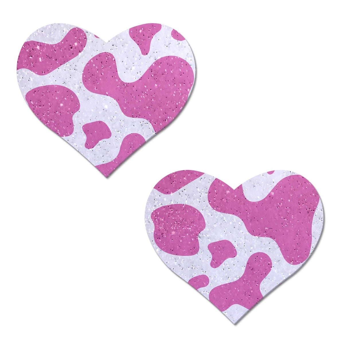 Love: Pink Cow Print Heart on Glitter Velvet Pasties