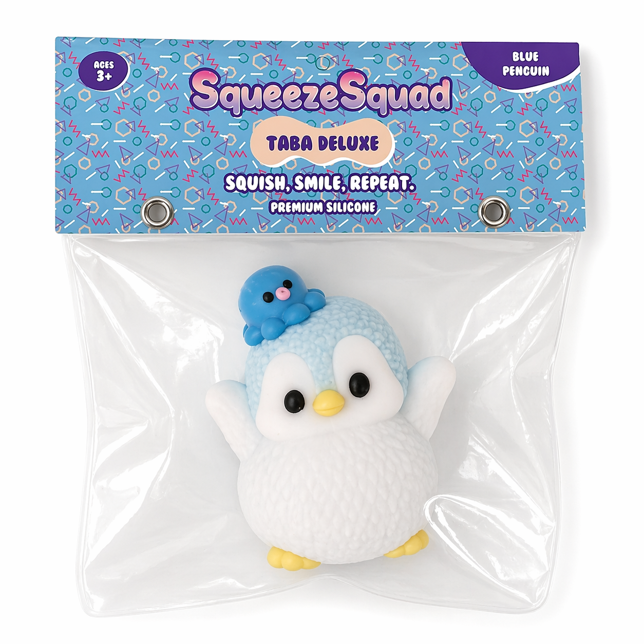 SqueezeSquad Taba Deluxe Premium Silicone Squishy Fidget Toy - Blue Penguin