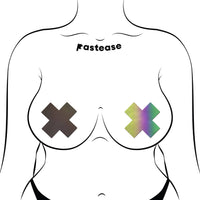 Plus X: Reflective Rainbow Cross Nipple Pasties by Pastease®