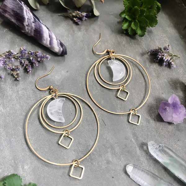 North Earrings ~ Quartz & Brass