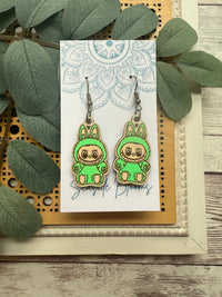 Labubu inspired monster style hand painted  wood earrings