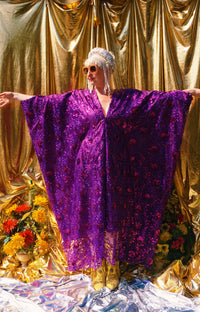Desert Amethyst Lace Sequin V-Neck Kaftan Gown