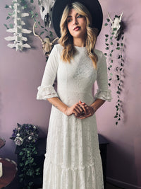 Mina - Ivory Floral Lace Bride of the Vampire Maxi Dress  - READY TO SHIP