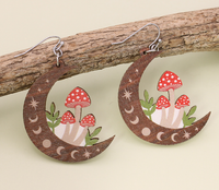 Natural Mystic Wood Mushroom Moon Earrings