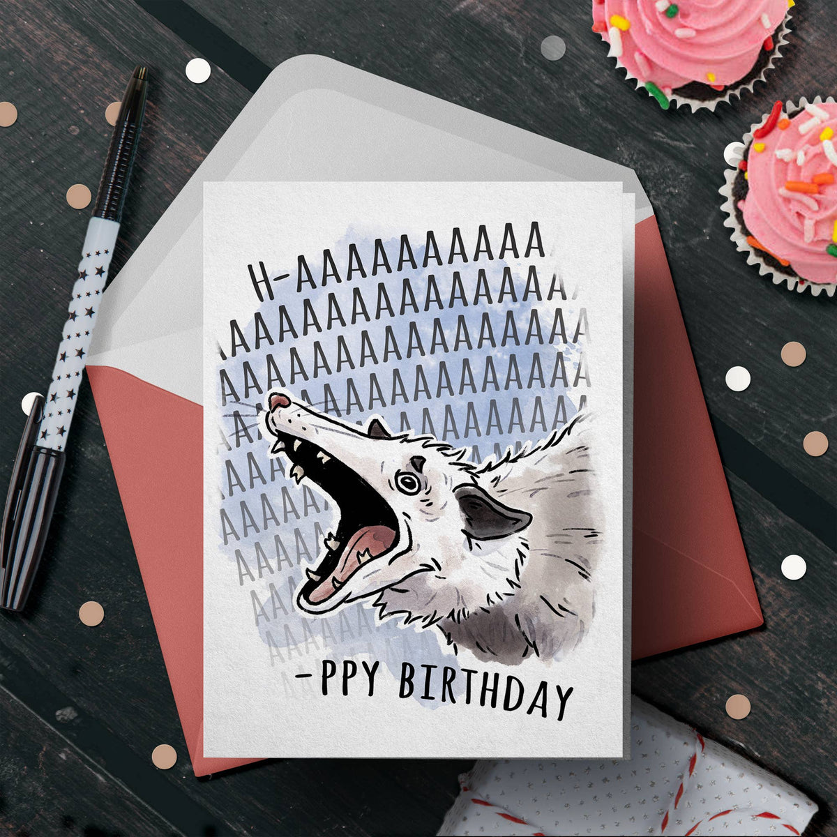 "Happy Screaming Possum" Funny Meme Birthday Card for Friend