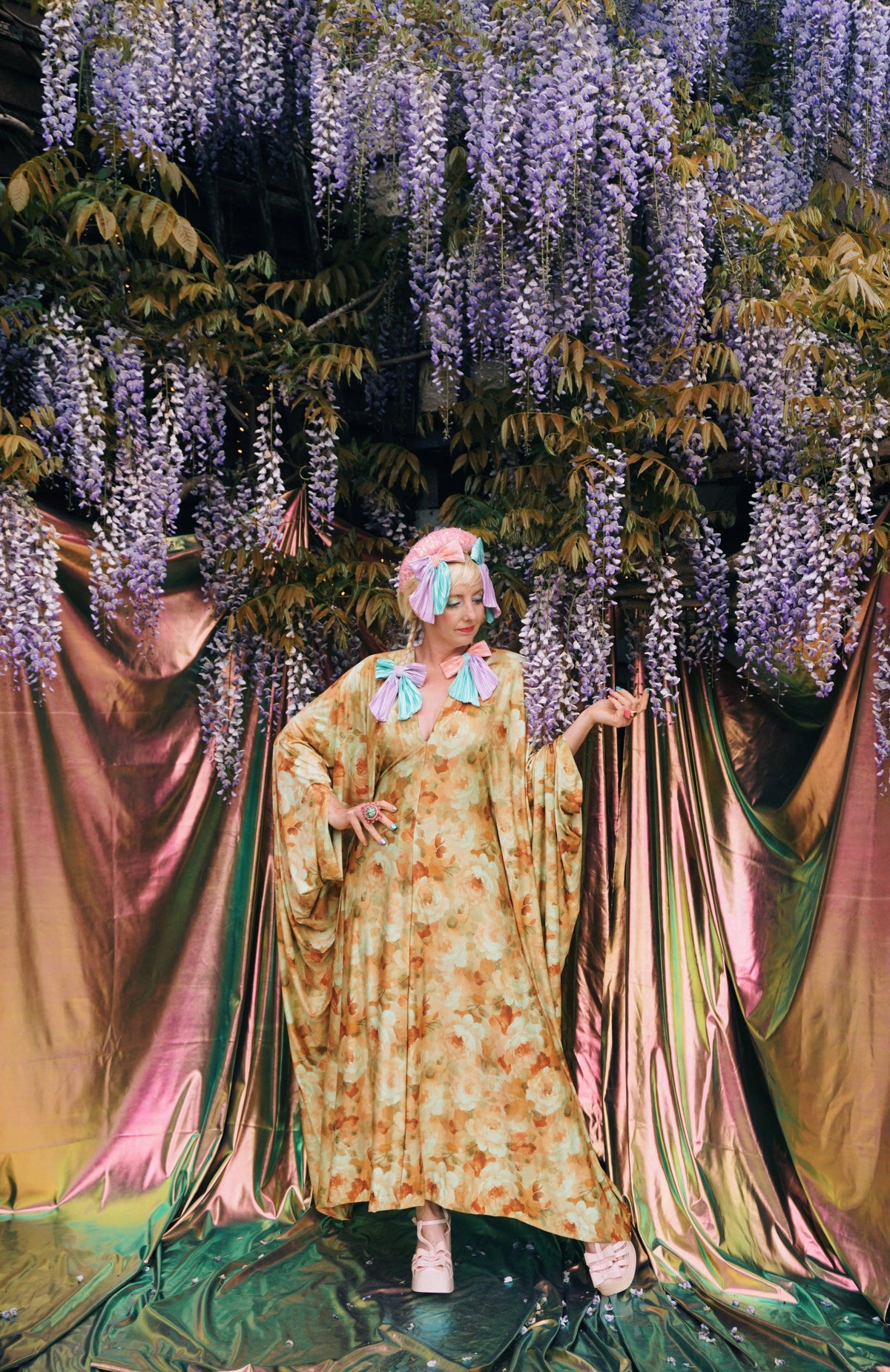 Amber Floral Print V-Neck Kaftan Gown