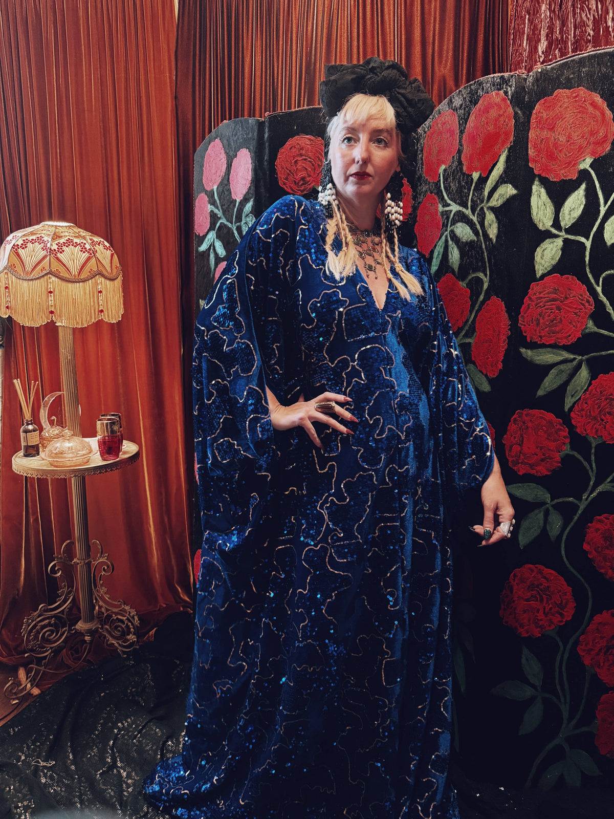 Cosmic Tide Blue Sequin V-Neck Kaftan Gown